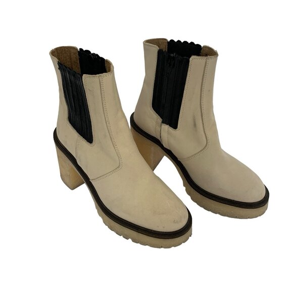 Free People Boots 36.5 Tan Ankle Leather Block Heel Boho Festival - Picture 1 of 12